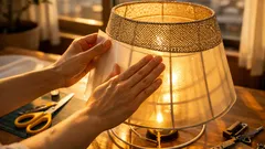 セリアのランチョンマットメッシュで古いフロアランプが高見えする貼るだけリメイク術